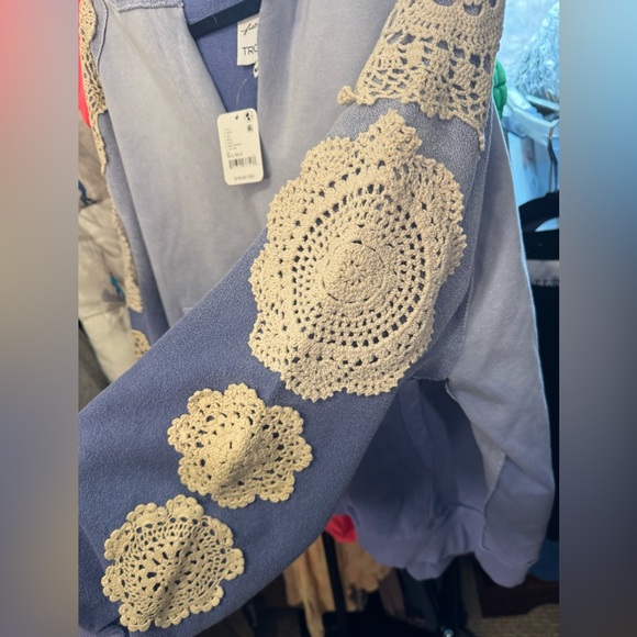 NWT Free People FP x Tricia Fix Doily Hoodie - blue - M/L - Picture 9 of 10